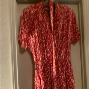 Red Floral Button-Up Dress